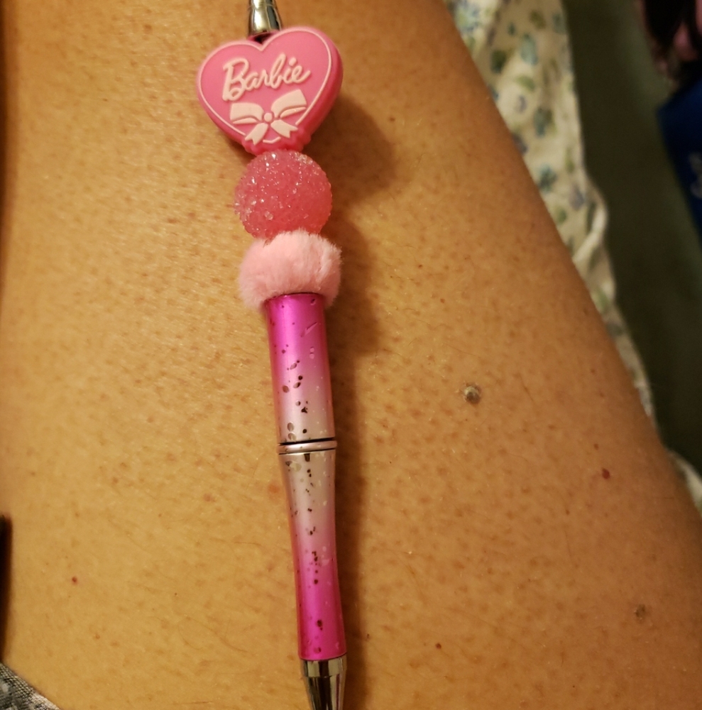New Handmade Barbie Pink Heart Focal Bead Pink Beaded Pen